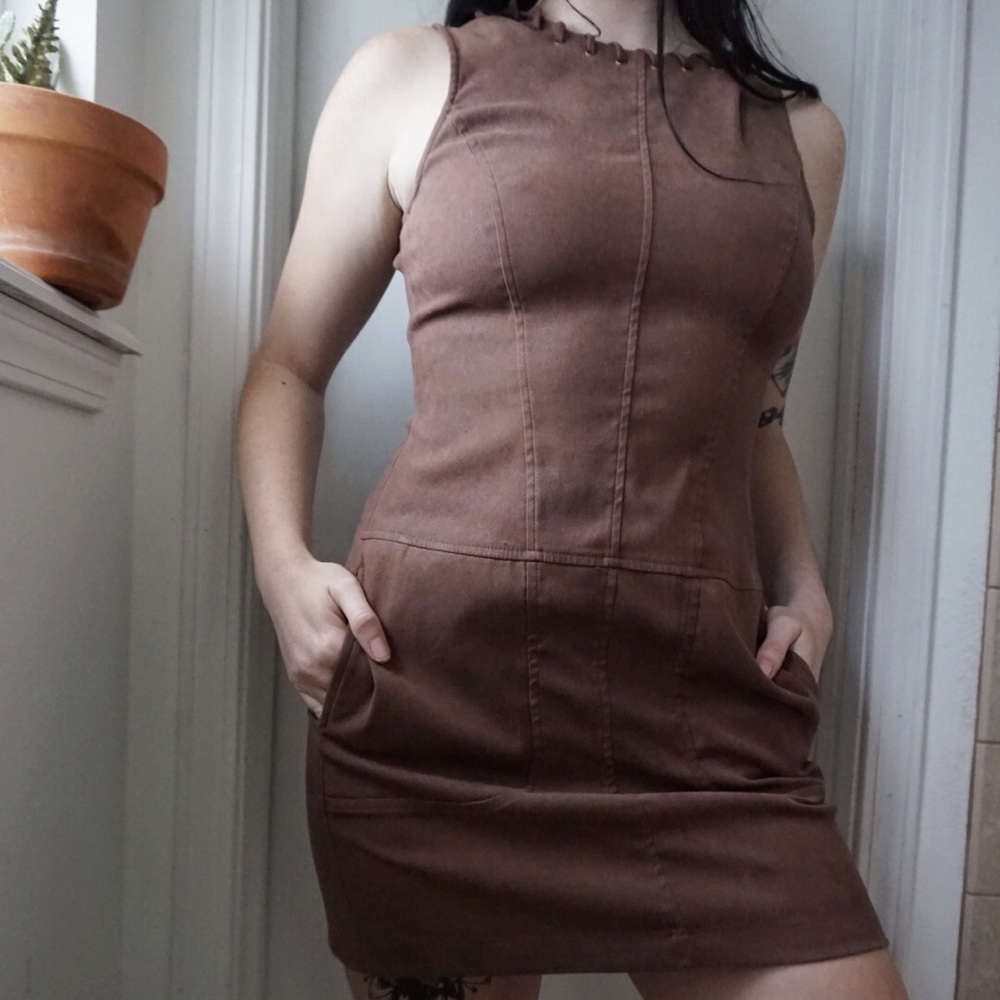 Jennifer Lopez Faux Suede Dress Brown